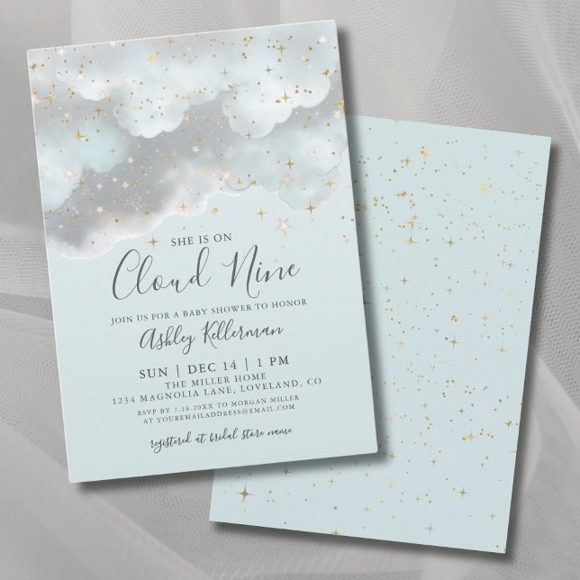 Blue Watercolor Cloud Nine Baby Shower Invitation (Blue Watercolor Cloud Nine Baby Shower Invitation)