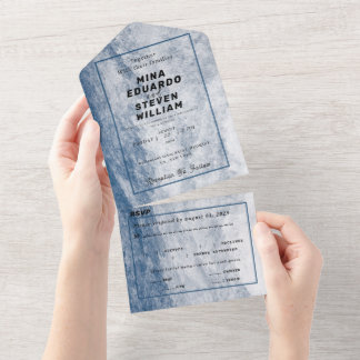 Blue watercolor Coastal Ocean Beach wedding All In One Invitation