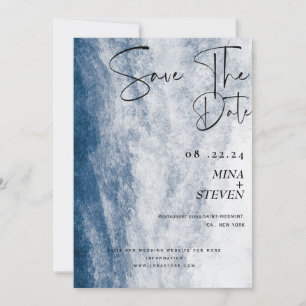Blue watercolor Coastal Ocean Beach Wedding  Save The Date