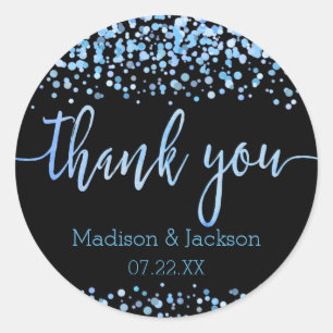 Blue Watercolor Confetti Dots Wedding Favour Classic Round Sticker