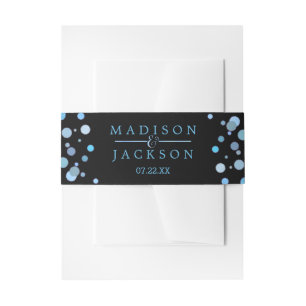 Blue Watercolor Confetti Dots Wedding Invitation Belly Band