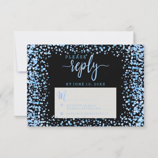 Blue Watercolor Confetti Dots Wedding Reply RSVP Card (Front)