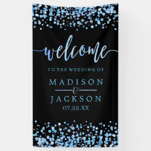 Blue Watercolor Confetti Dots Wedding Welcome Banner