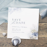 Blue watercolor coral & seashells beach wedding save the date<br><div class="desc">Elegant under the sea themed beach save the date card features dusty blue watercolor coral & seashells,  stylish script and classy font event details,  modern and romantic,  great for sea themed summer beach wedding,  winter tropical destination wedding,  coastal ocean themed wedding. 
See all the matching pieces in collection.</div>