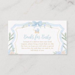 Blue Watercolor Crest Baby Shower Books for Baby Enclosure Card