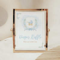 Blue Watercolor Crest Baby Shower Diaper Raffle