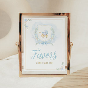 Blue Watercolor Crest Baby Shower Favours Poster