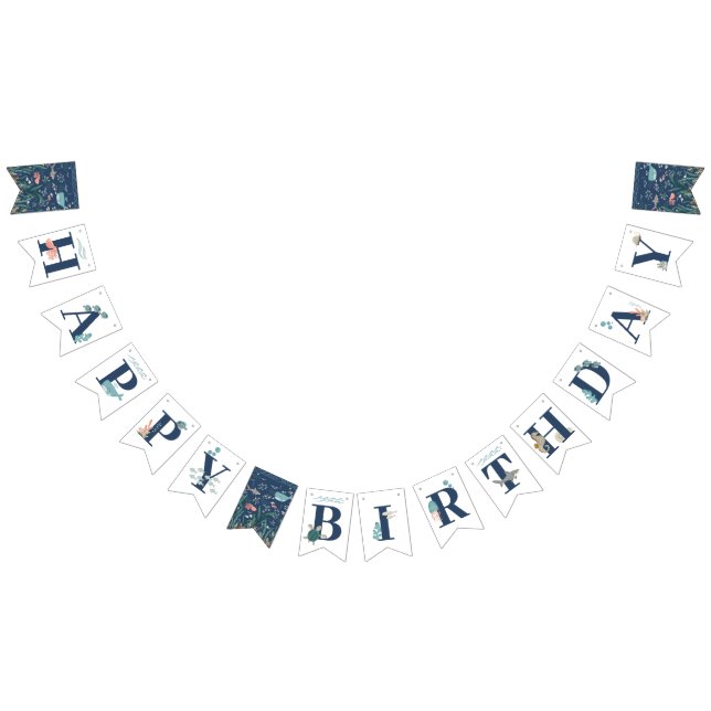 Blue Watercolor Cute 1st Baby Boy Happy Birthday Bunting (All)