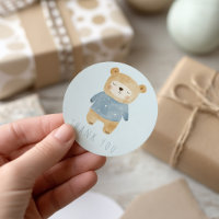 Blue Watercolor cute Bear Thank You sleepy