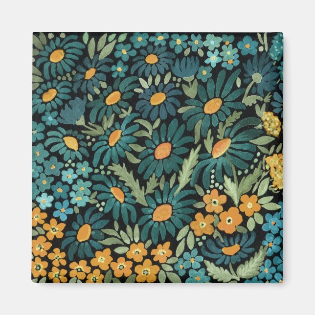 Blue watercolor daisies magnet (Front)