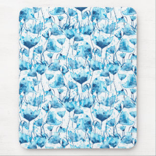 Blue Watercolor Daisies Mouse Pad
