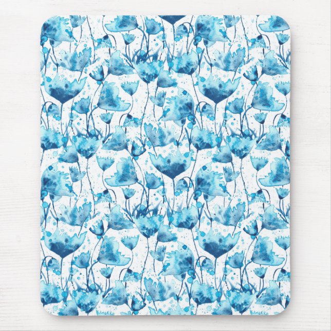 Blue Watercolor Daisies Mouse Pad (Front)