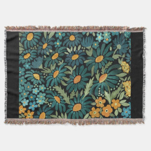 Blue watercolor daisies throw blanket