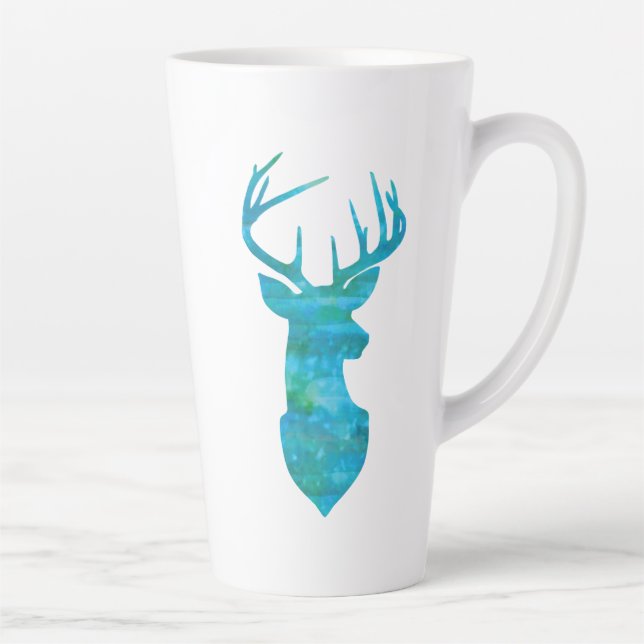 Blue Watercolor Deer Silhouette Latte Mug (Right)