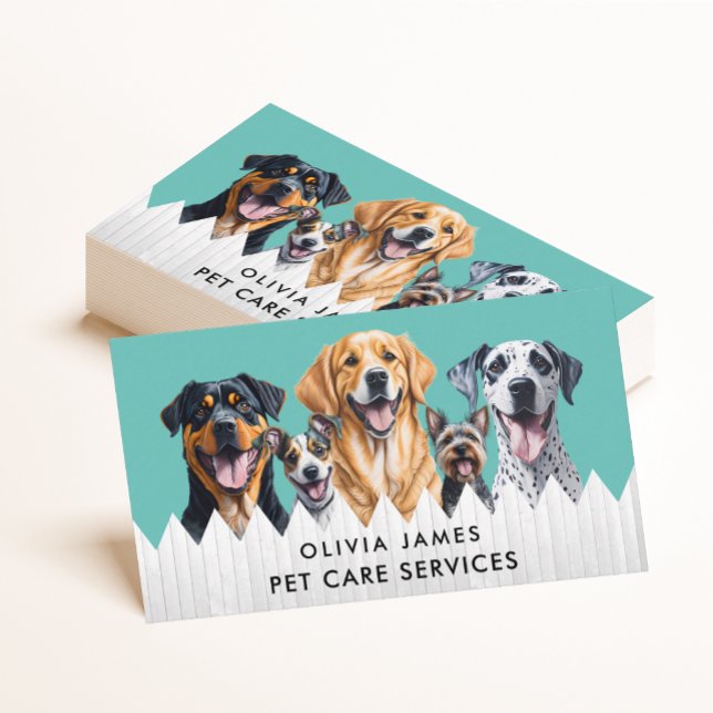 Blue Watercolor Dog Care Services Walking Sitting Business Card (Creator Uploaded)