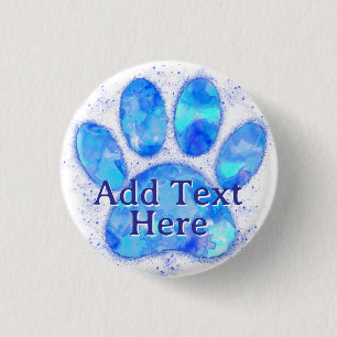 Blue Watercolor Dog Paw Print Custom  3 Cm Round Badge