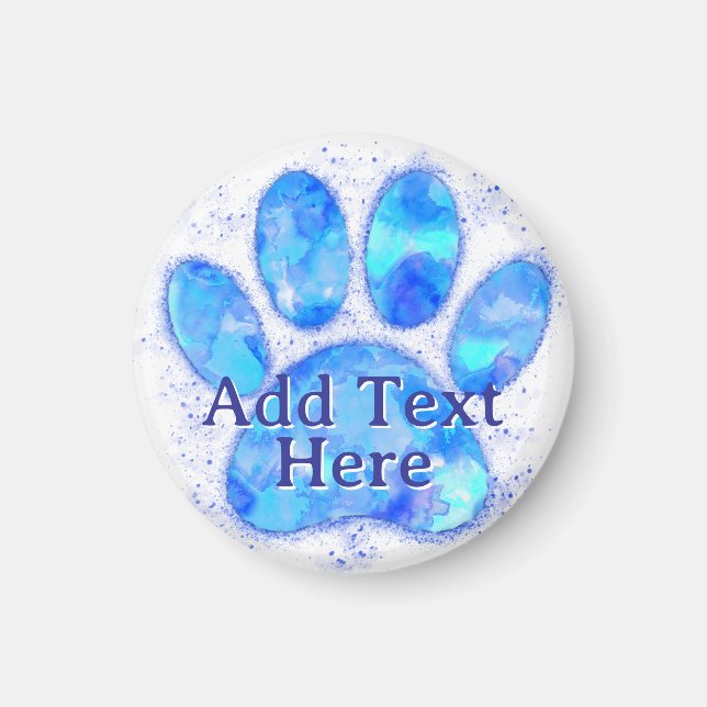 Blue Watercolor Dog Paw Print Custom  Magnet (Front)