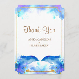 Blue Watercolor Dolphin Thank You Card