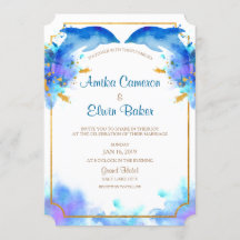 Blue Watercolor Dolphin Wedding Invitation Card