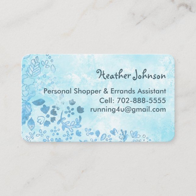 Blue Watercolor Doodle Floral Friendly Casual Business Card (Front)