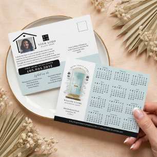 Blue Watercolor Door Real Estate Calendar 2024 Postcard