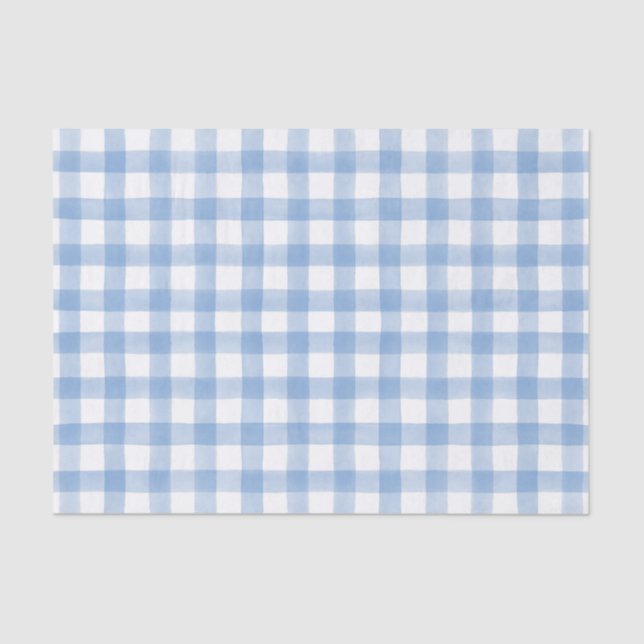 Blue Watercolor Dots Gingham Tissue Paper (Front)