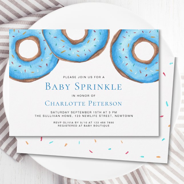 Blue Watercolor Doughnuts Boy's Baby Sprinkle Show Invitation (Creator Uploaded)