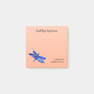 Blue Watercolor Dragonfly Personalised Orange Post-it Notes