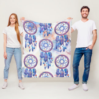 Blue Watercolor Dreamcatcher Modern Boho Fleece Blanket