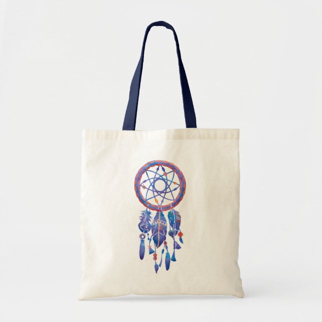 Blue Watercolor Dreamcatcher Modern Boho Tote Bag (Front)
