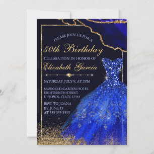 Blue Watercolor Dress & agate Birthday Invitation