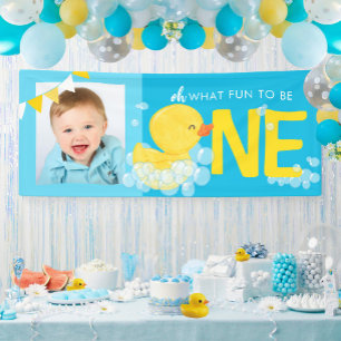 Blue Watercolor Duck Oh What Fun Photo Party Banner