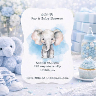 Blue Watercolor elephant baby shower invitation
