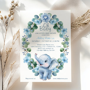 Blue Watercolor Elephant Baby Shower Invitation – 
