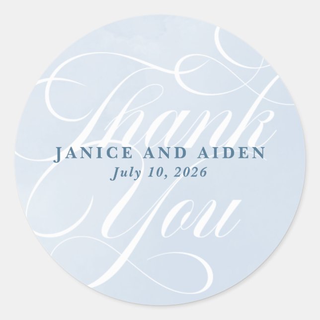 Blue Watercolor Enchanting Cloudscape Wedding Classic Round Sticker (Front)