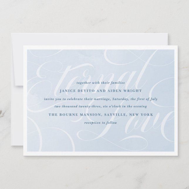 Blue Watercolor Enchanting Cloudscape Wedding Invitation (Front)