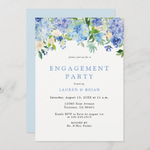 Blue Watercolor Engagement Party Invitation