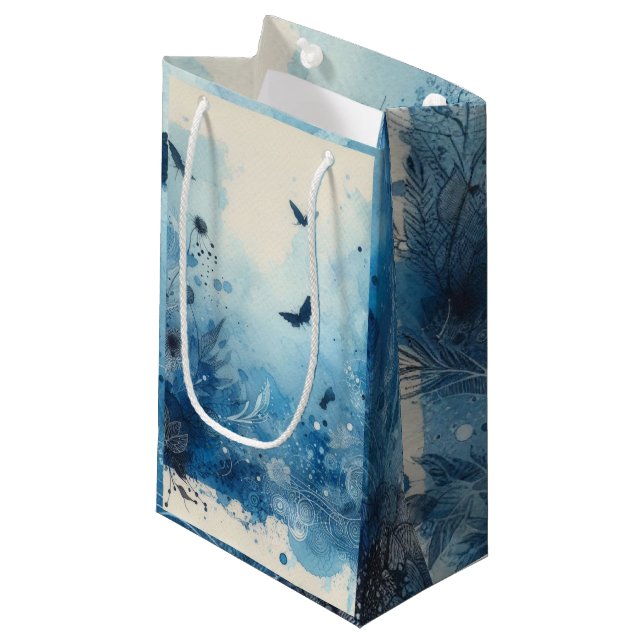 Blue Watercolor Ephemera Small Gift Bag (Front Angled)