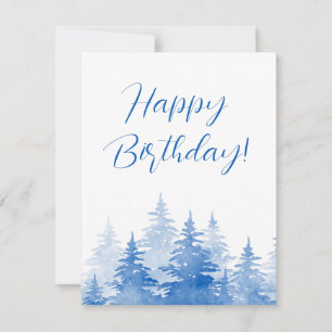 Blue Watercolor Evergreen Trees   Card