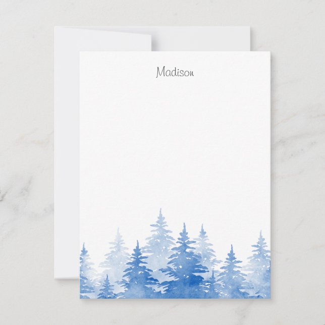  Blue Watercolor Evergreen Trees  Card (Front)