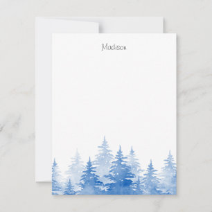 Blue Watercolor Evergreen Trees Card