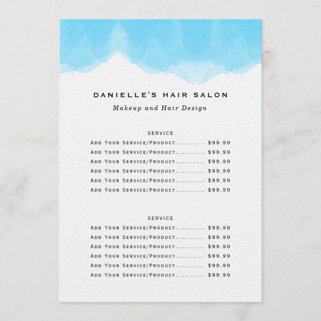 Blue Watercolor Fashion Biz Price List Menu (Front)