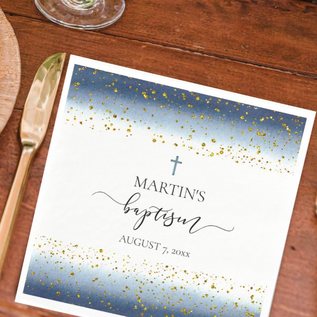 blue watercolor FAUX gold foil details baptism Napkin (Creator Uploaded)