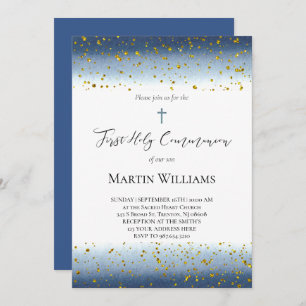 blue watercolor First Communion Invitation