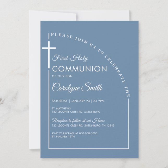Blue Watercolor First Holy Communion Boy Invitation (Front)