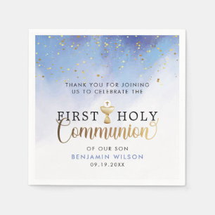 Blue Watercolor First Holy Communion Napkin