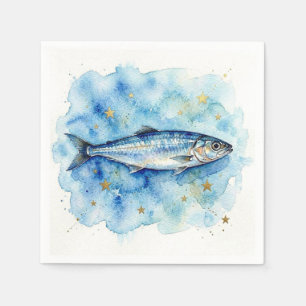 Blue Watercolor Fish Napkins. Napkin