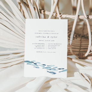Blue Watercolor Fish Rehearsal Dinner Invitation