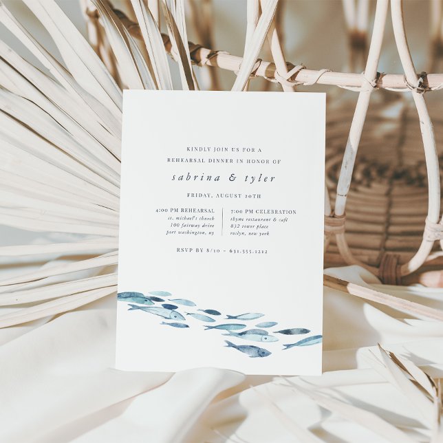 Blue Watercolor Fish Rehearsal Dinner Invitation (Creator Uploaded)