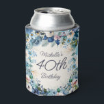 Blue Watercolor Floral 40th Birthday Party<br><div class="desc">Navy,  dusty blue,  and white watercolor floral 40th birthday (or any birthday) can cooler customisable with your own text. Personalise with the name and age of the guest of honour. Contact me for assistance with your customisations or to request additional. matching or coordinating Zazzle products for your party.</div>